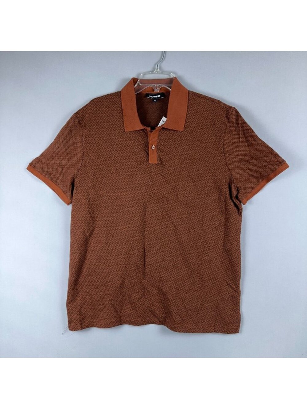 Express Mens Burnt Orange Polo Shirt Size L Textured Pattern Short Sleeve